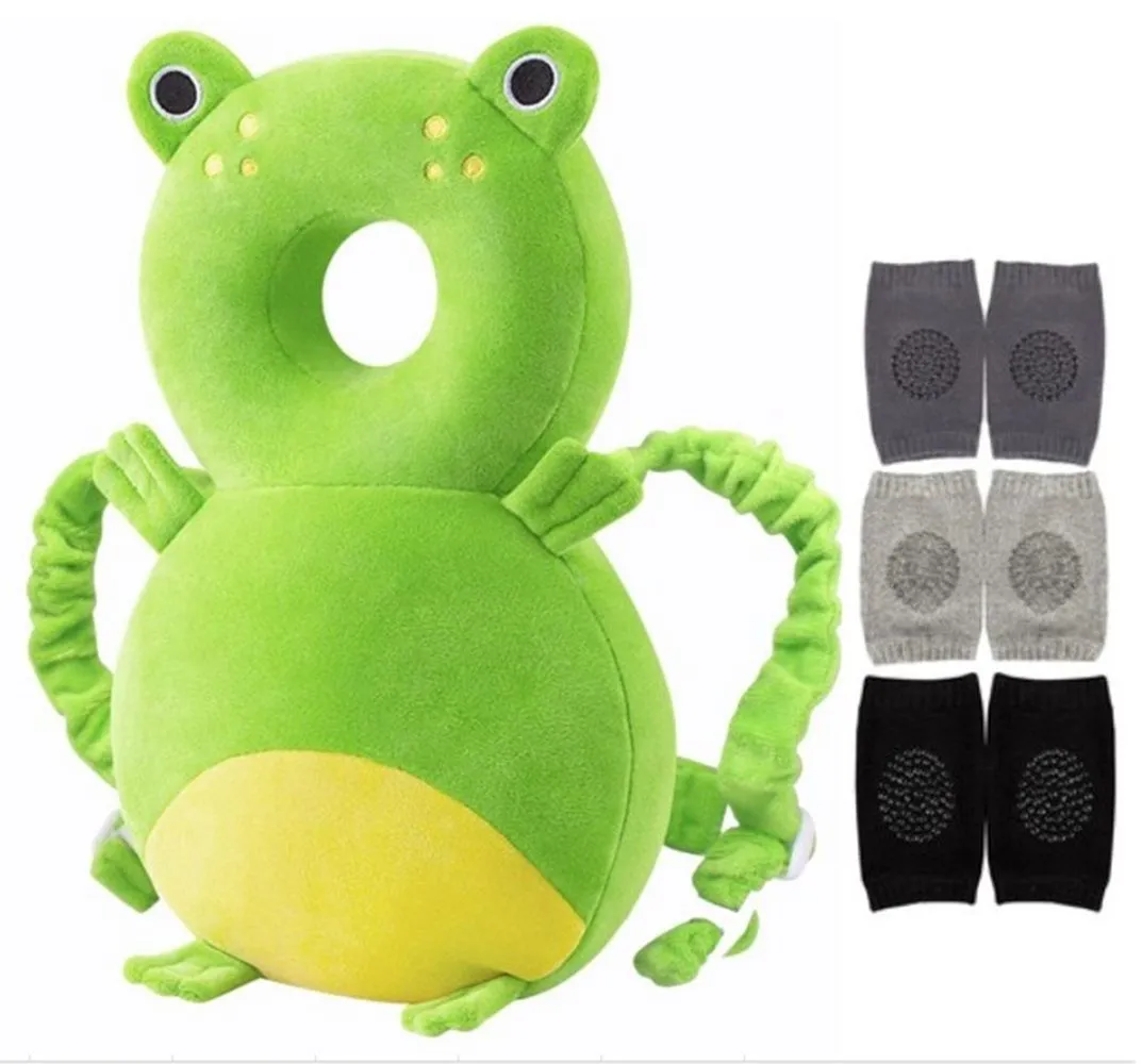 Baby Head Protector Cushion Backpack With Knee Pads For Walking & Crawling - Green