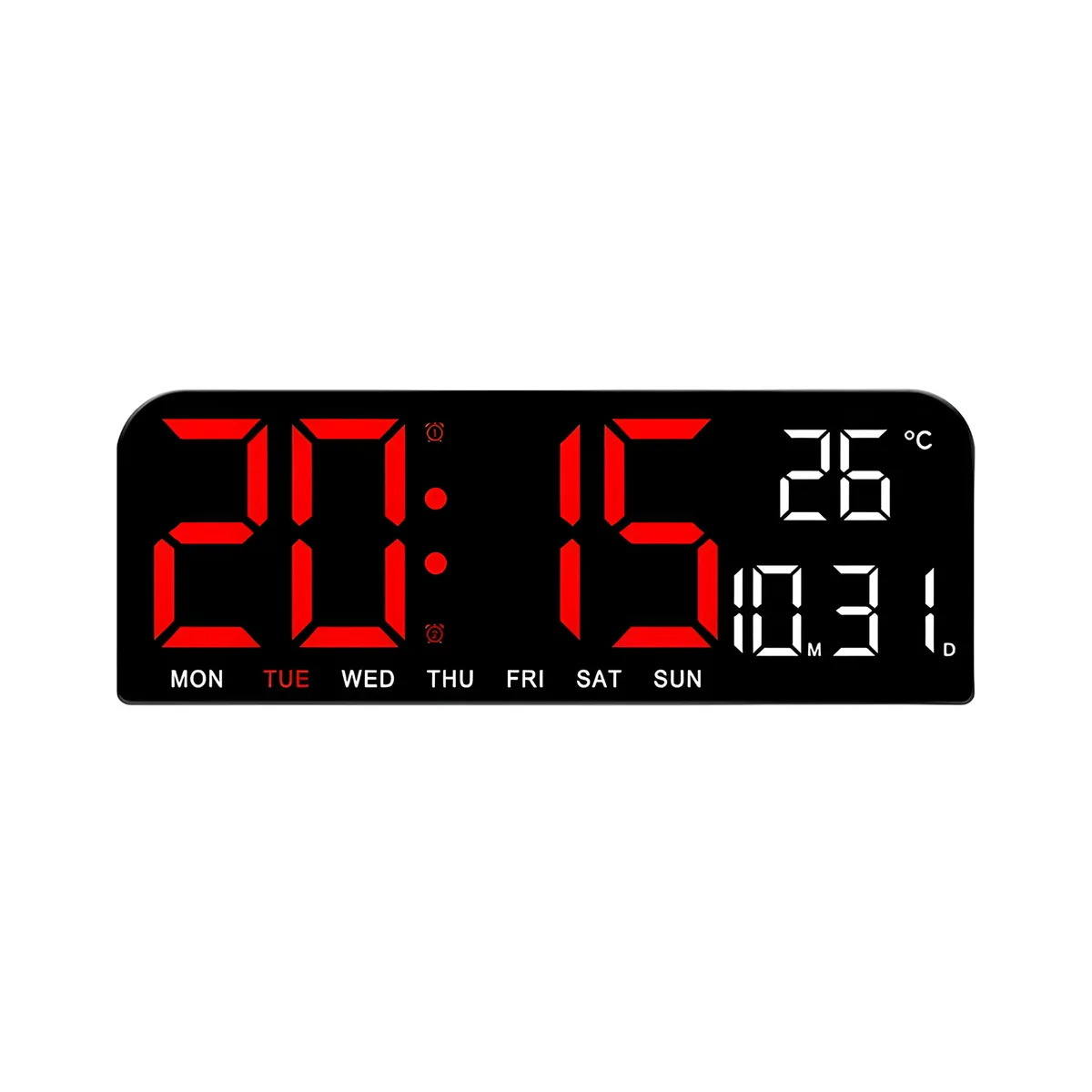 Digital Wall Temperature, Week, And Dates Display LED Alarm Clock SI-105 - Red