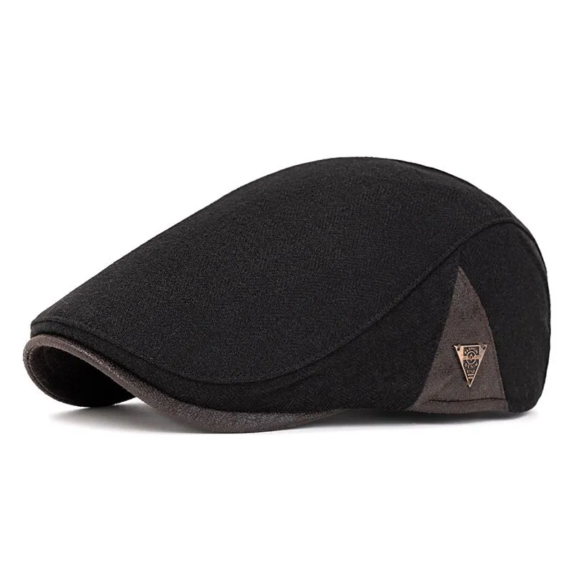 Fashion Retro Beret Hat For Men Winter Thick Warm Woolen Newsboy Cap - Black