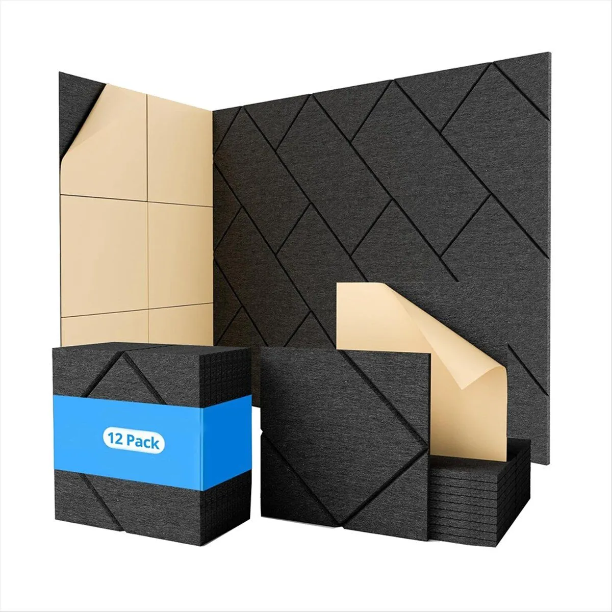12 Pack Soundproof Wall Panels Self-Adhesive, 12x12x0.4 Inches Sound Proof
