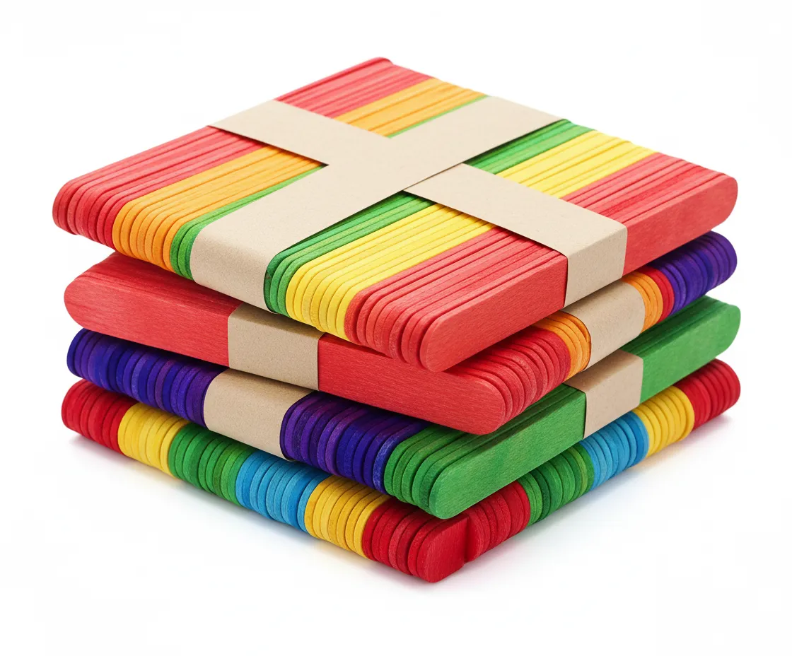250 Wooden Craft Ice Cream Lollipop Sticks - Natural Wood or Multi-Coloured - Multi-Coloured