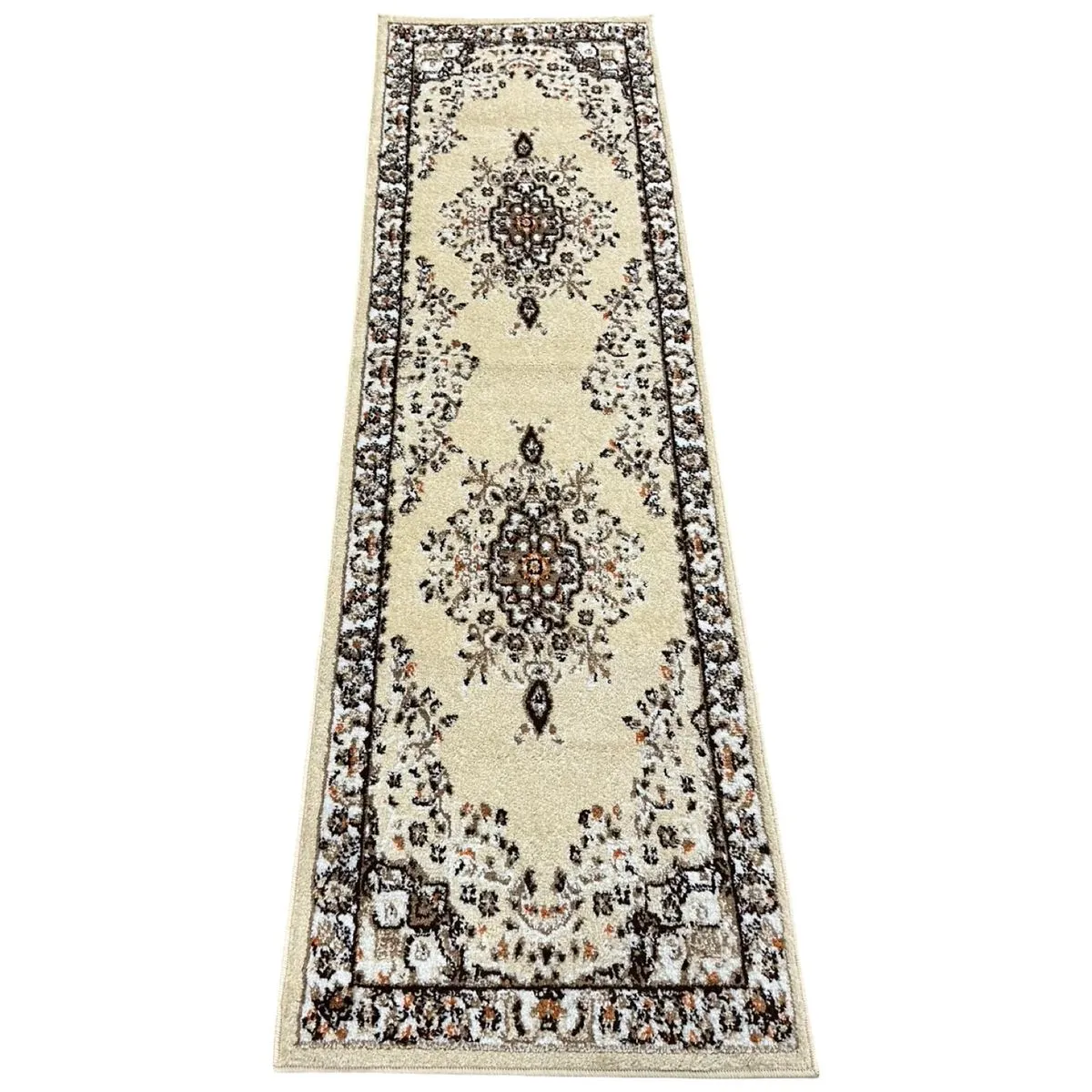 Glam & Decor Persian Floral Design Beige Machine-Made Runner Rug 213 x 80cm
