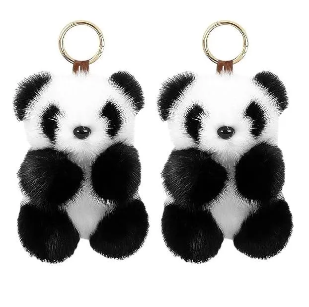 2 Pcs Cute Panda Plush Keychain Pendants - Soft Stuffed Animal Bag Charms