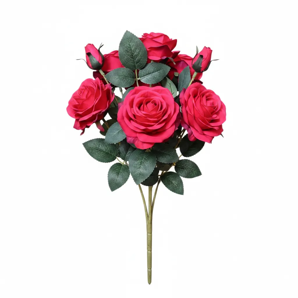 9 Piece Artificial Rose Bouquets with Stem Fake Silk Rose for Decoration