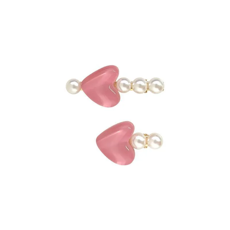 Heart Pearl Hair Clips, Clips For Girls Daily Hair Accessories - Pink