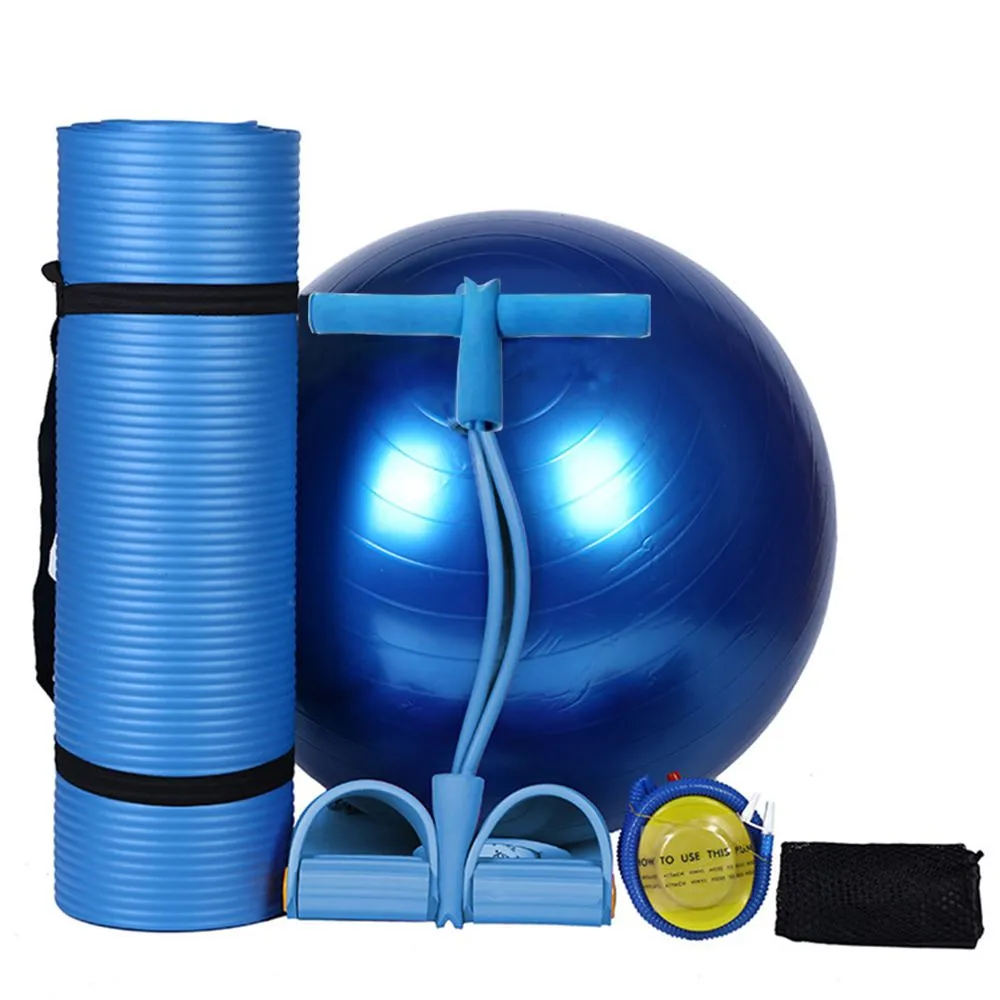 Fitness Equipment Yoga Mat Pilates Ball Ankle Puller Set - Blue - 5-in-1