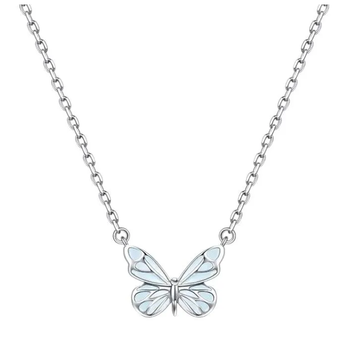 Sterling Silver Luminous Butterfly Light Up Necklace - Silver