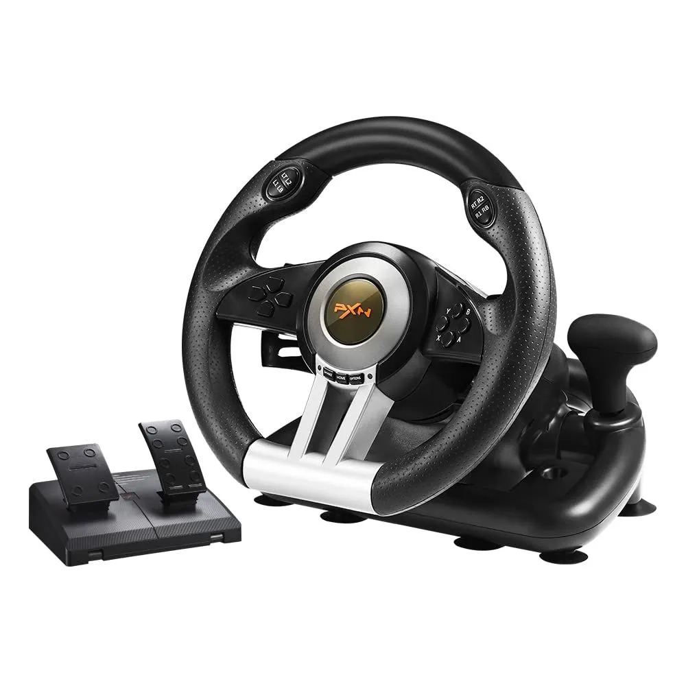 PXN V3II Steering Wheel for PS3, PS4, Xbox One, Xbox Series X/S - Black