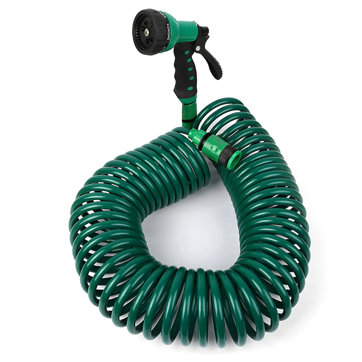 15m Recoil Garden Hose Curly Water Hose with 7 Pattern Spray Nozzle No-kink