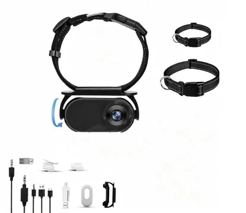 1080P Pet Collar Camera With Wide Angle Lens Black