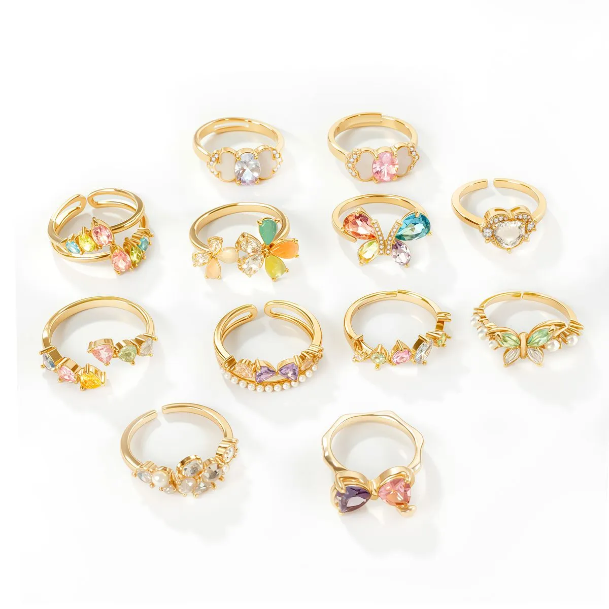 Adjustable Stacking Ring Set for Women 12 Pieces - Conformal colored zircon