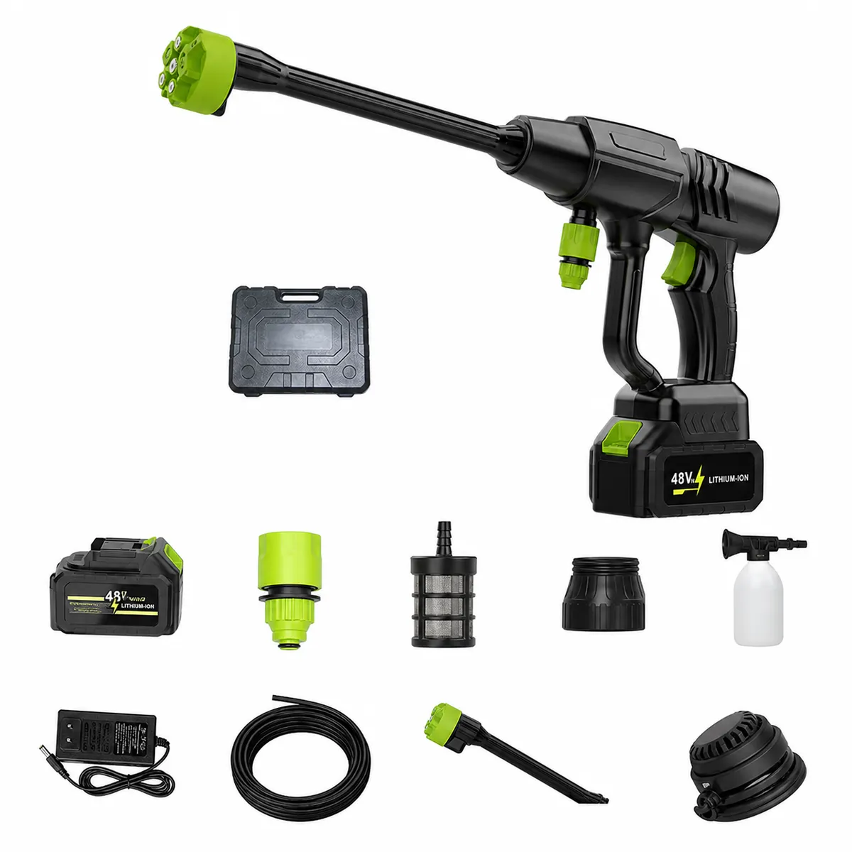 Cordless High-Pressure Washer Gun Kit with Battery & Hose - 48V