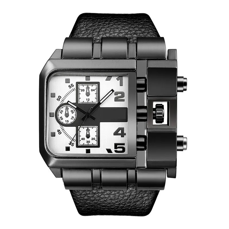 Men's Quartz Watch Square Wrist Watches Stylish Large Face Digital Leisure - Black