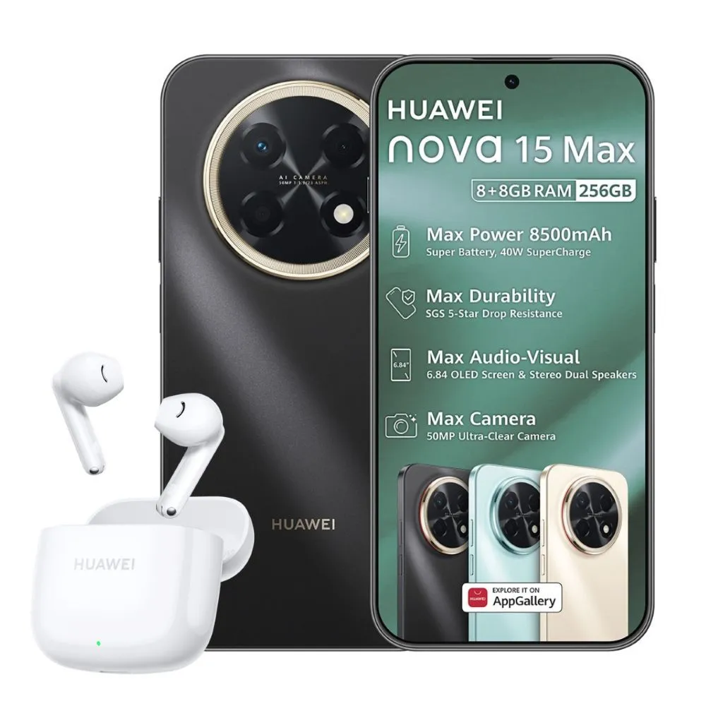 HUAWEI nova 15 Max Black 8+256GB Dual SIM | 50 MP Camera + Freebuds SE2