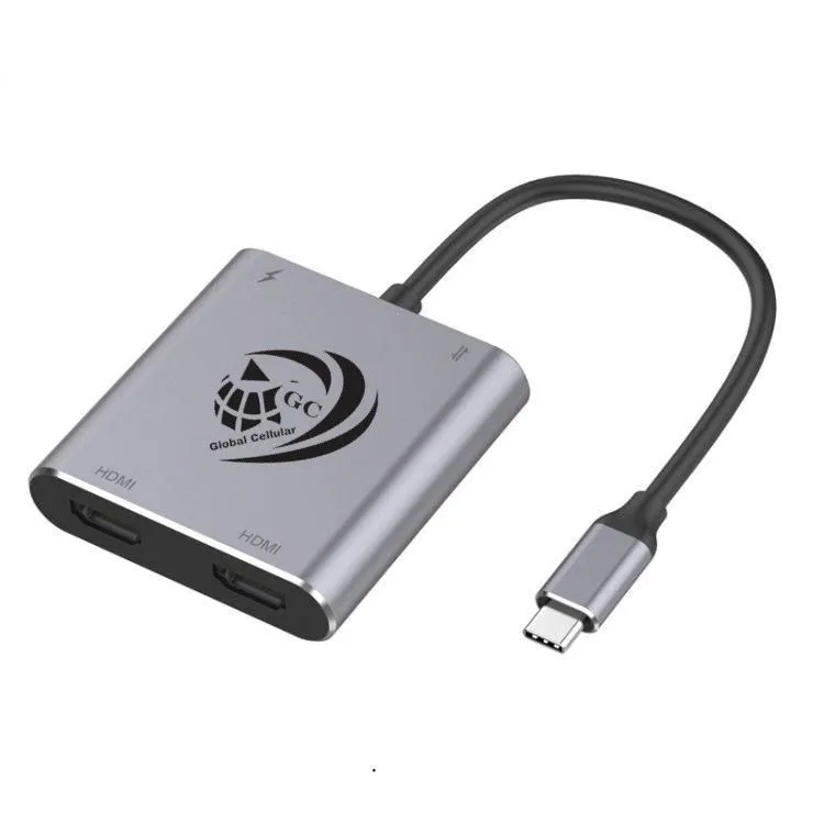 4-in-1 USB-C Dual HDMI Hub 4K 60Hz Dual Monitor Adapter with PD Charging GC