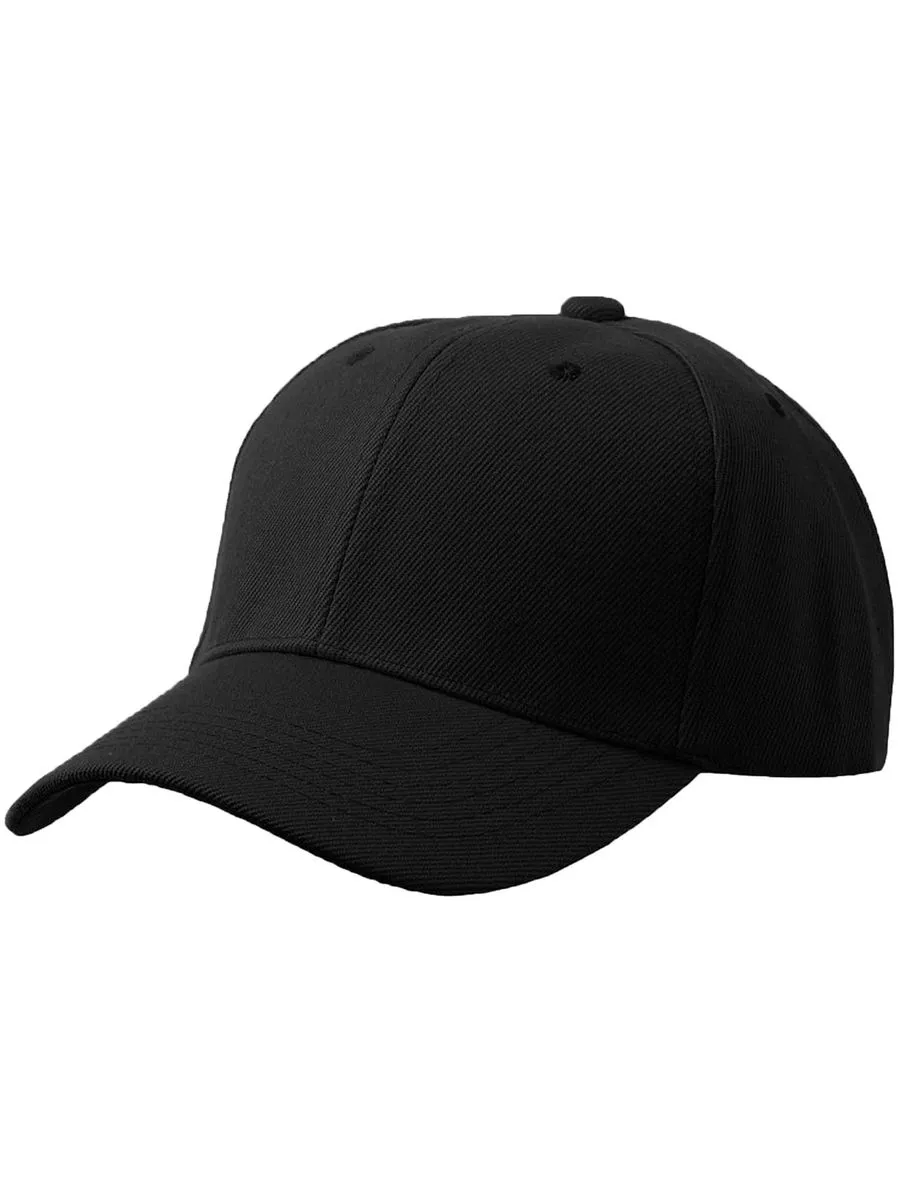 Plain six Panel Baseball Caps , For Men and Women - Black