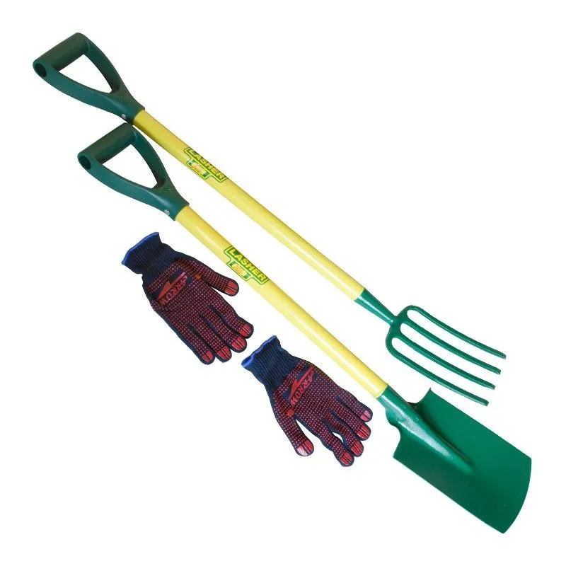 Lasher Ladies Spade & Ladies Fork Set and Pair of Garden Gloves