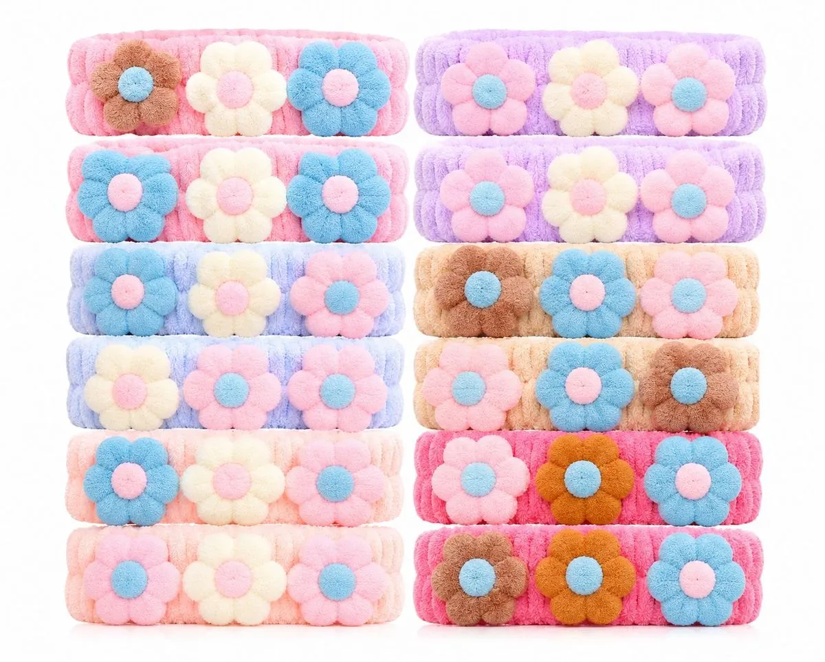 Kids Hair Bands with Cute Bow & Flower Designs Set Of 12 - 3 Flower