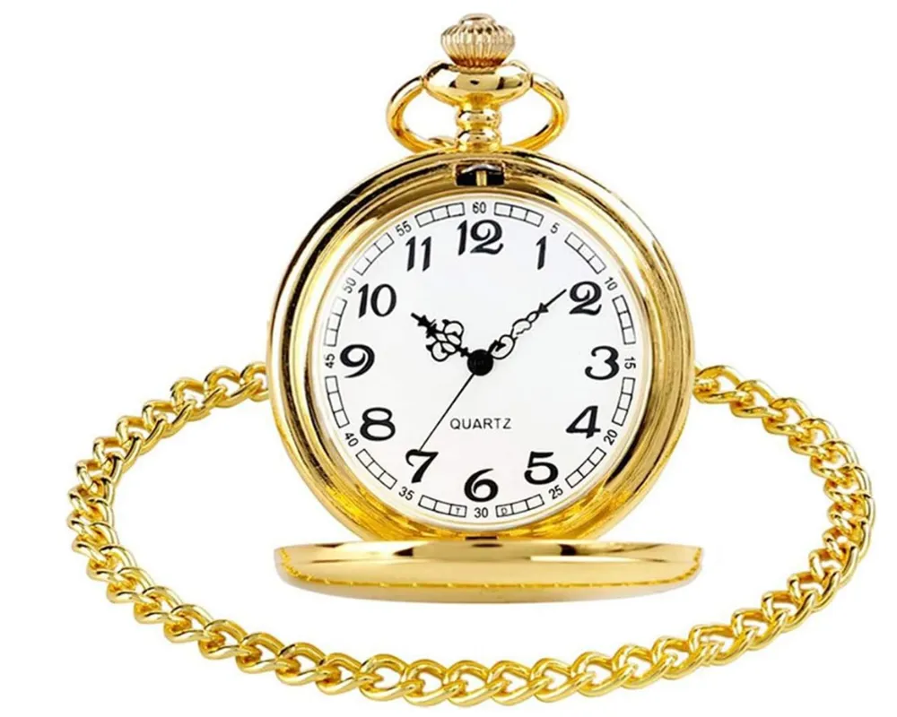 MorFansi Smooth Vintage Steel Quartz Pocket Watch Classic Fob Pocket Watch - Glod