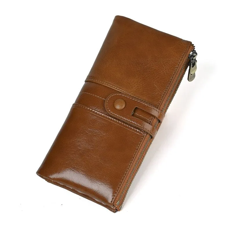 Waxed Cowhide Long RFID Anti-magnetic Card Holder Car Accessories
