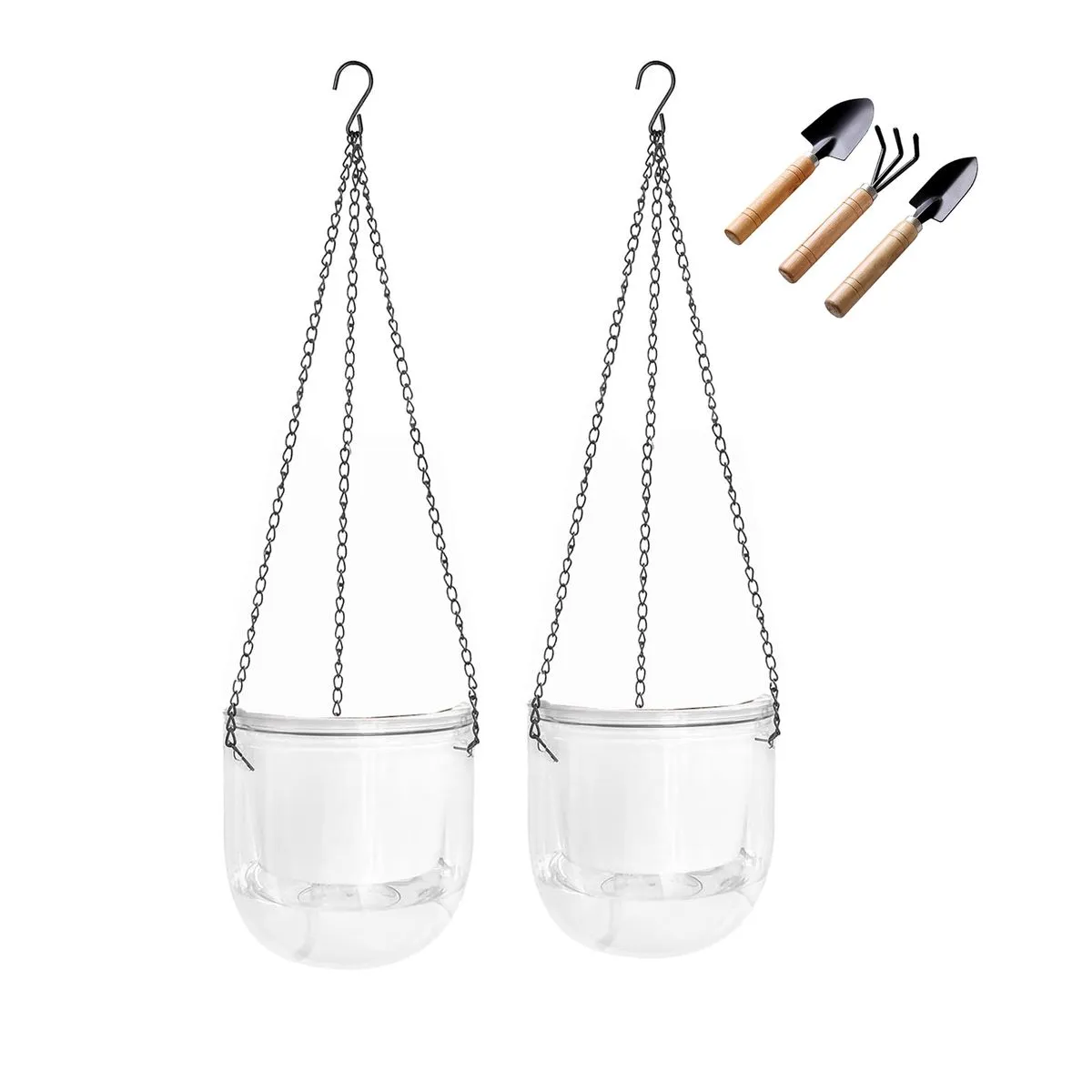2 Pack Hanging Planters Self Watering Flower Pots For Indoor Outdoor - Clear