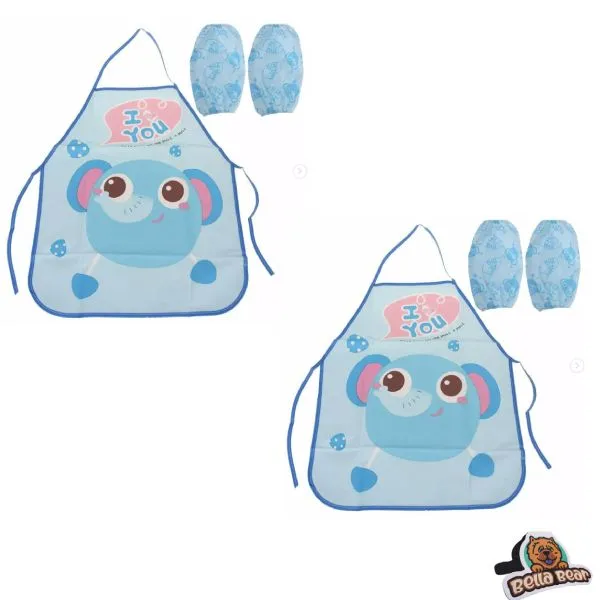 Kids Painting Apron with Sleeves Set and BellaBear Bookmark - Blue