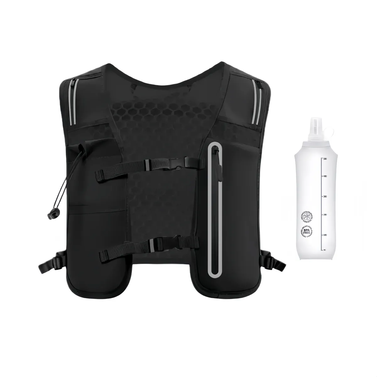 Reflective Running Vest with 500ML Hydration Bladder - Black