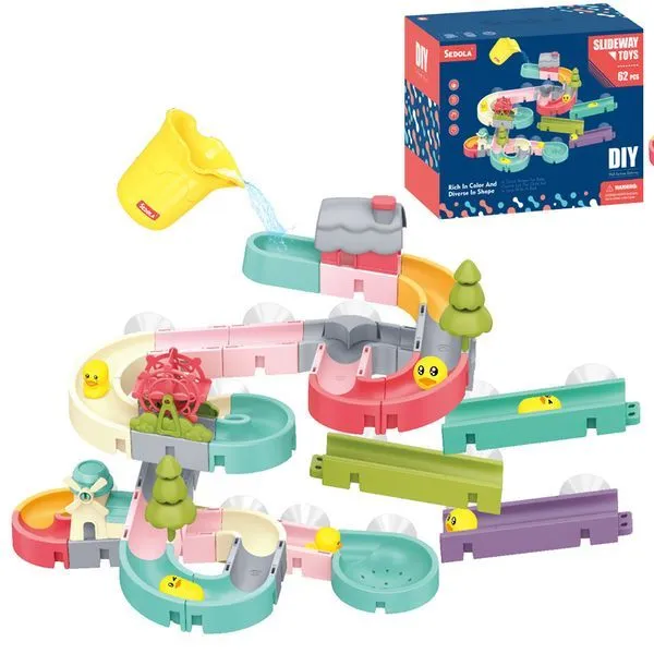 Suction Cup Duck Slide Bath Toys - 34PC DIY Track Building Kit for Kids 3+