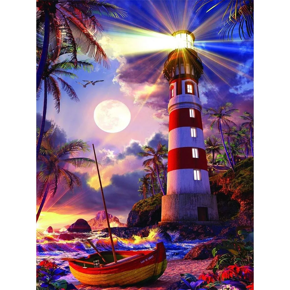 Diamond Painting DIY Kit - Full Drill Round Dot - Sunshine Lighthouse Boat