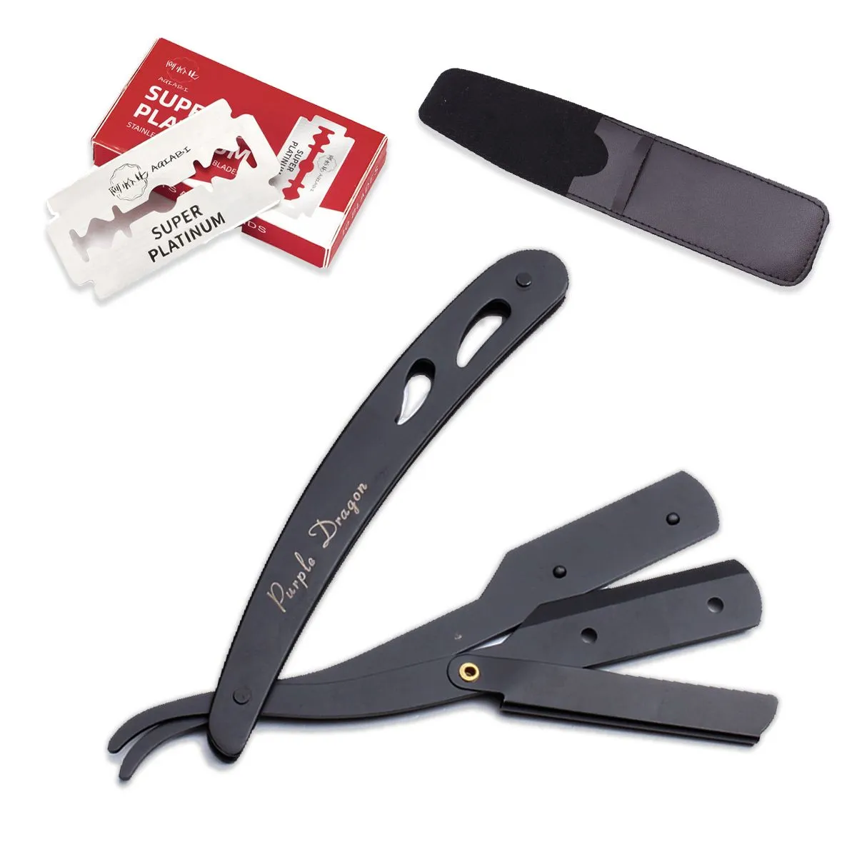 Profession Barber Straight Edge Razor Safety Stainless Steel Blade Set Gift - Black