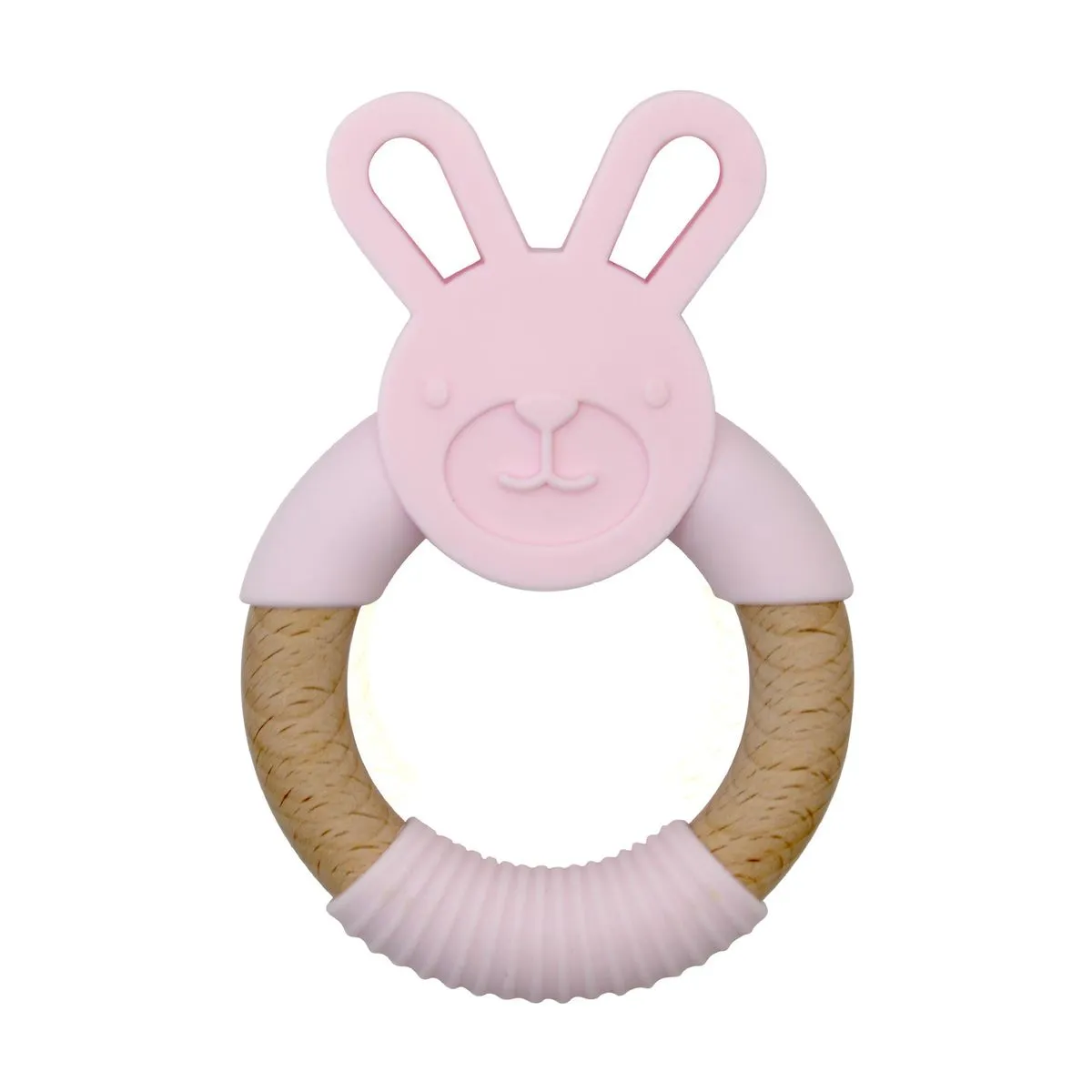 Bunny Silicone & Natural Wood Baby Teether - Pink