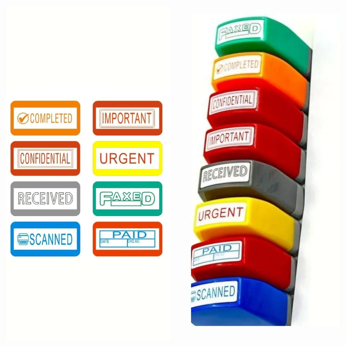 8PCS Commercial Business Office Multicolour Message Stamps Self-ink in Case - Business Stamp 1