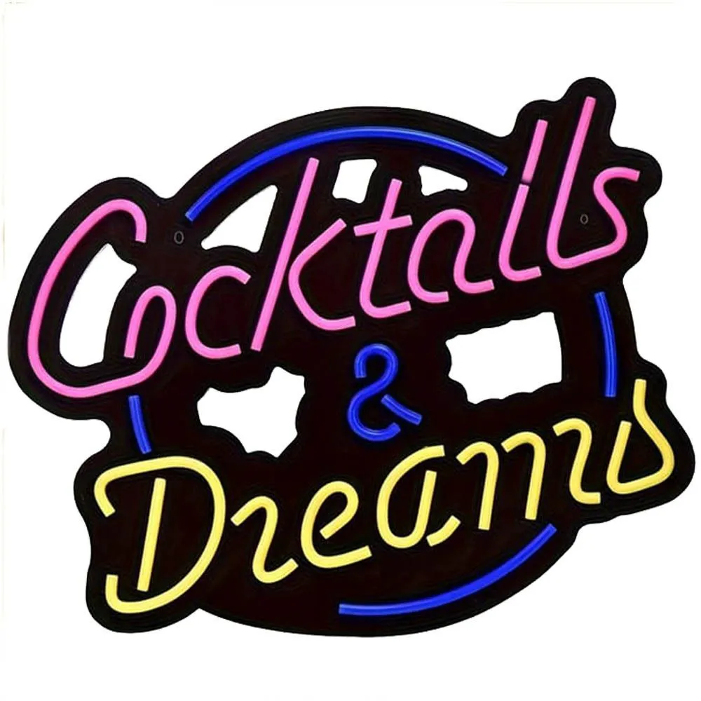 Cocktail & Dream Neon Sign - Pink and Blue Neon Wall Decor - USB Large Neon