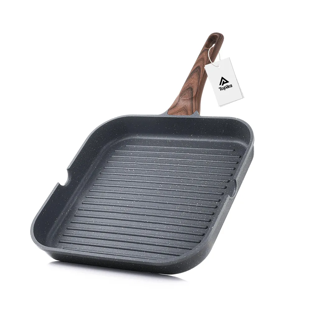 Topika Non-stick Grill Pan, 24/28cm Square Griddle Pan with Pour Spouts