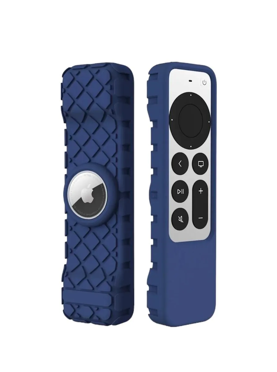 Rugged Silicone Remote Cover compatible with Apple TV 4K with Airtag Holder - Blue