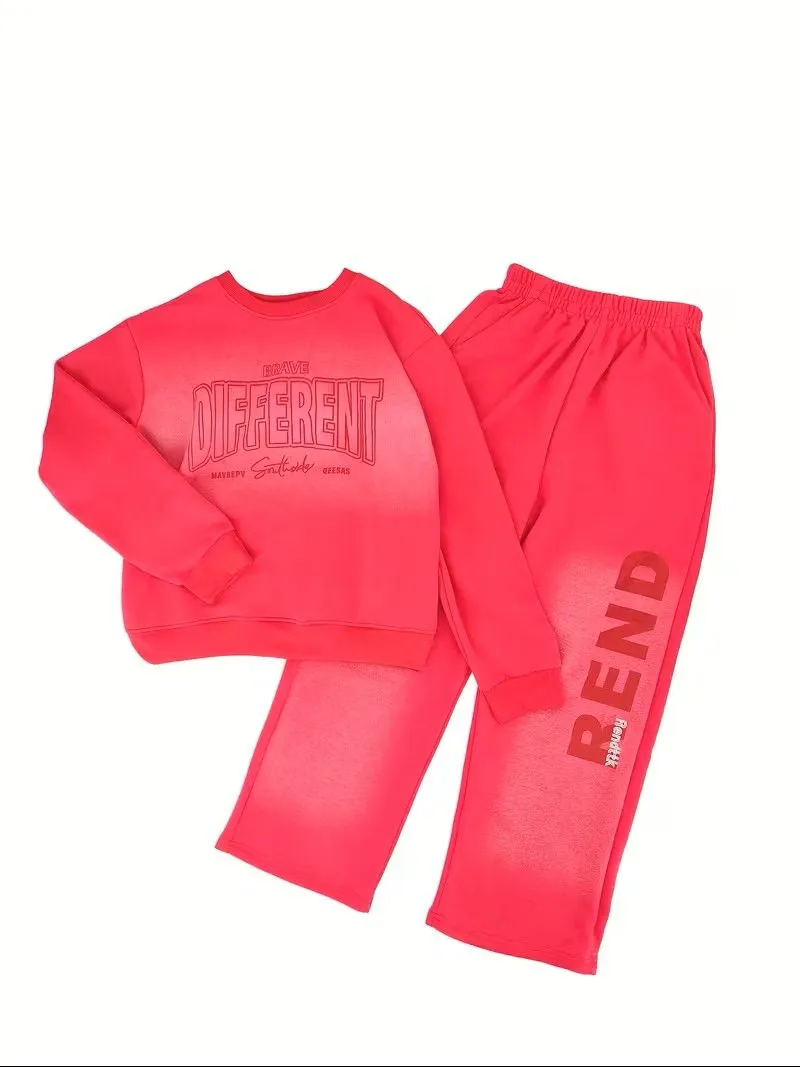 Sweatshirt and Pants Ombre Girls Red Cotton Kids Tracksuit For Girls