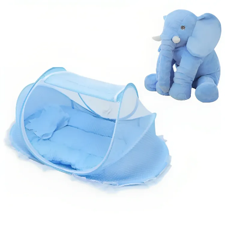 Elaphant Pillow with Foldable Baby Anti-mosquito Cradle Bed Tent-ngat - Blue