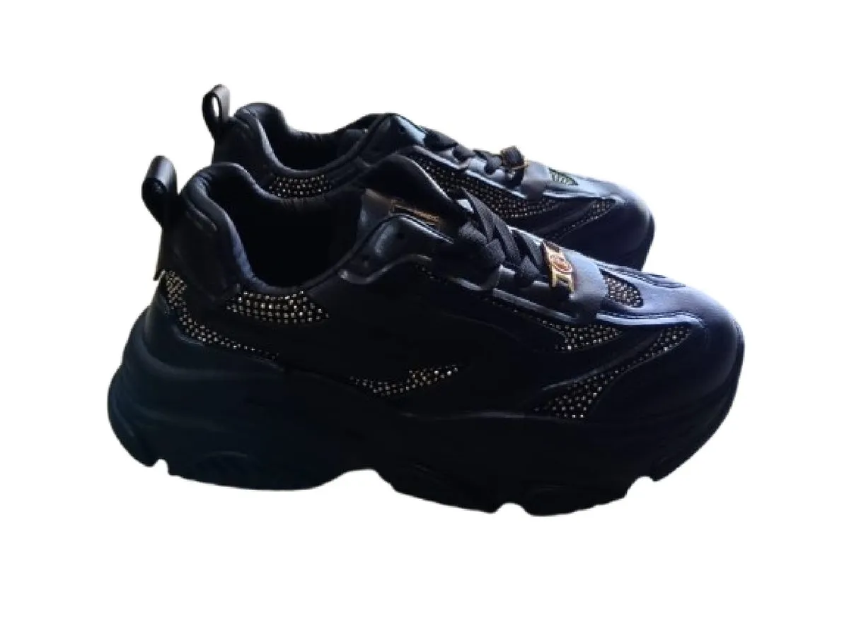 LaMara Paris Clara Diamante Lace-up Sneaker - Black