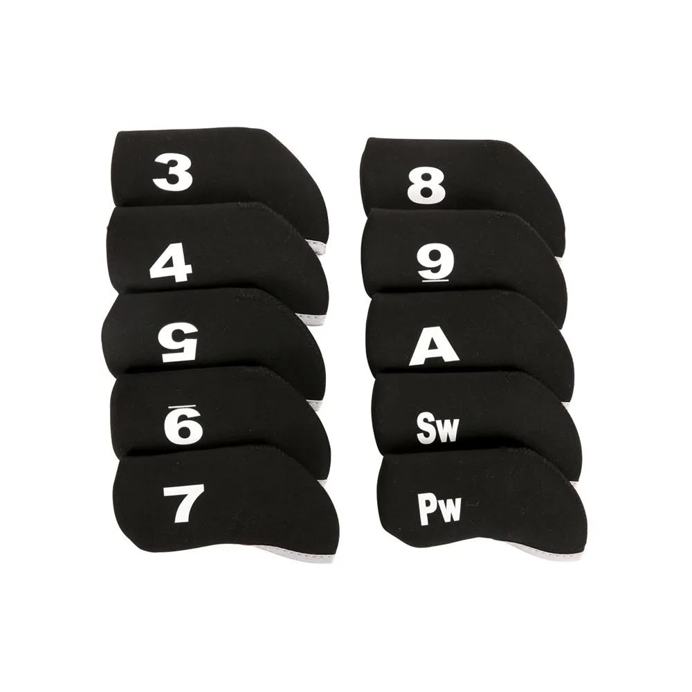 10 Piece Golf Head Covers Neoprene Club Iron Head Protector - Black