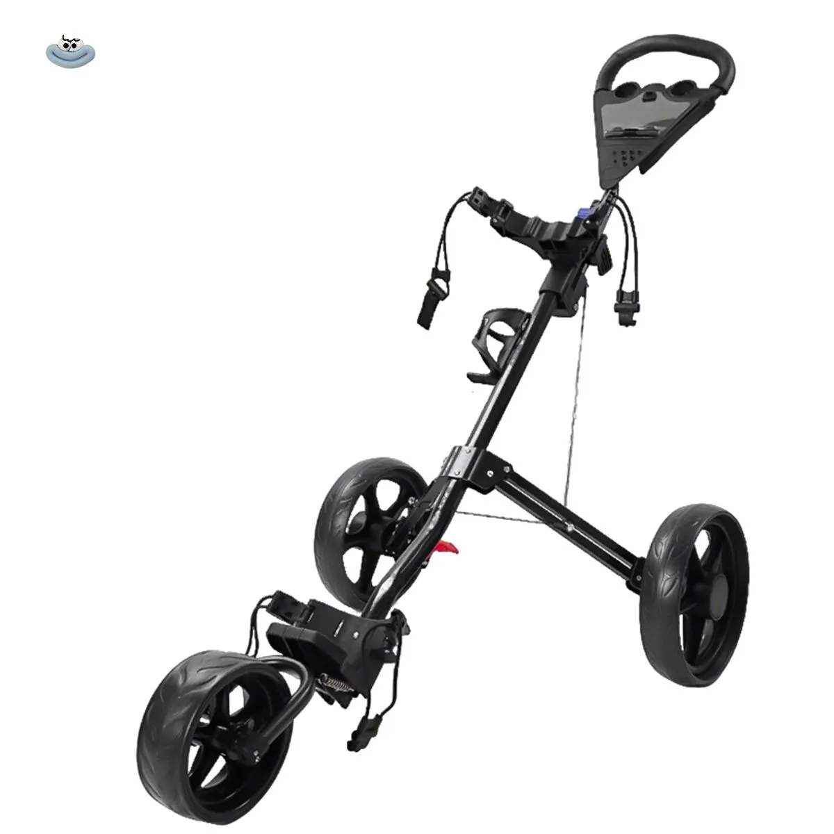 3 Wheel Foldable Golf Push Cart - Ball Bag, Storage Bag, Water Cup - Black