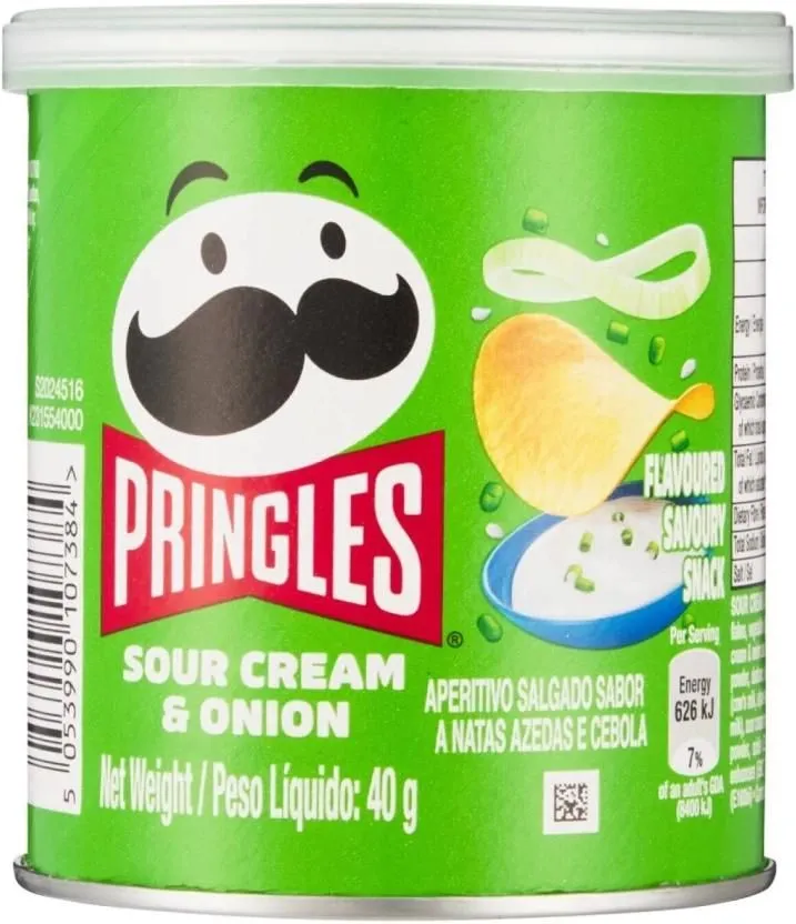 Pringles Sour Cream & Onion Flavoured Savoury Potato Chips Snack - 12 x 40g