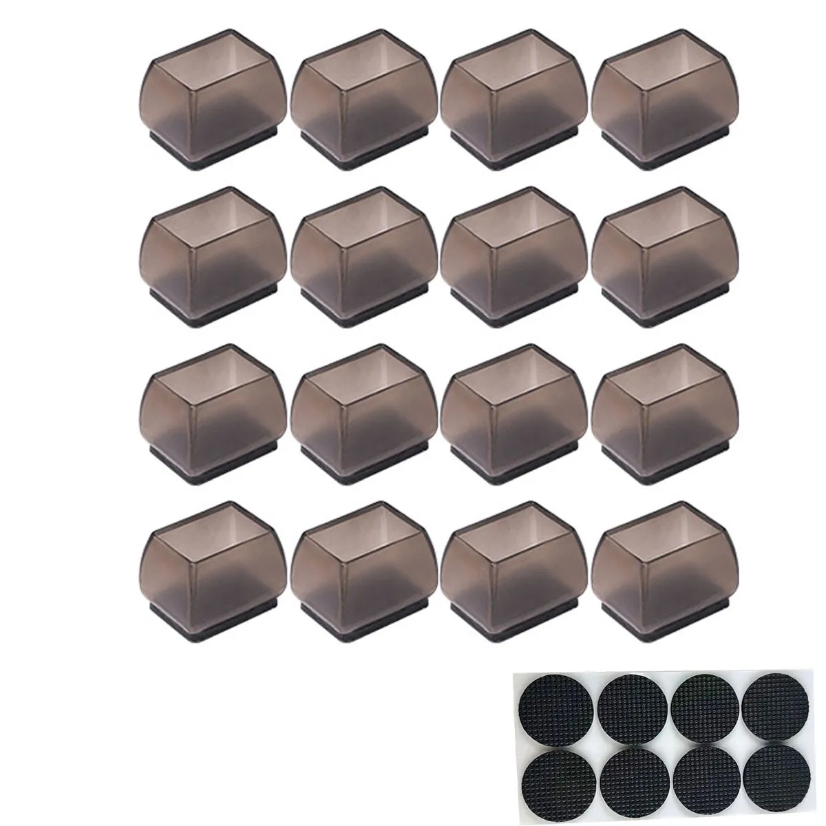 16 Piece Rectangle Black Silicone Chair Leg Floor Protectors with Felt Pad