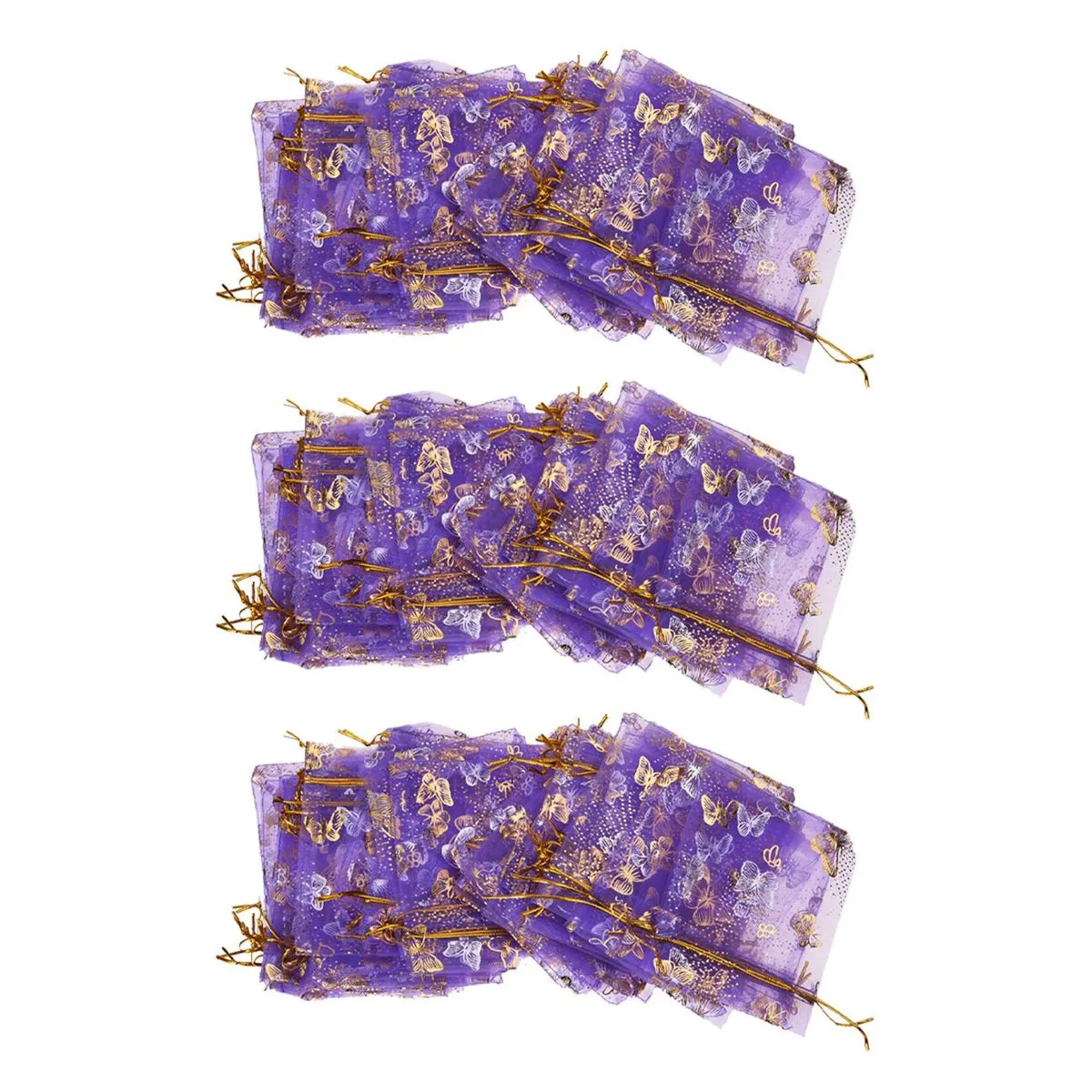 100Pcs Butterfly Drawstring Organza Jewellery Candy Bags Purple