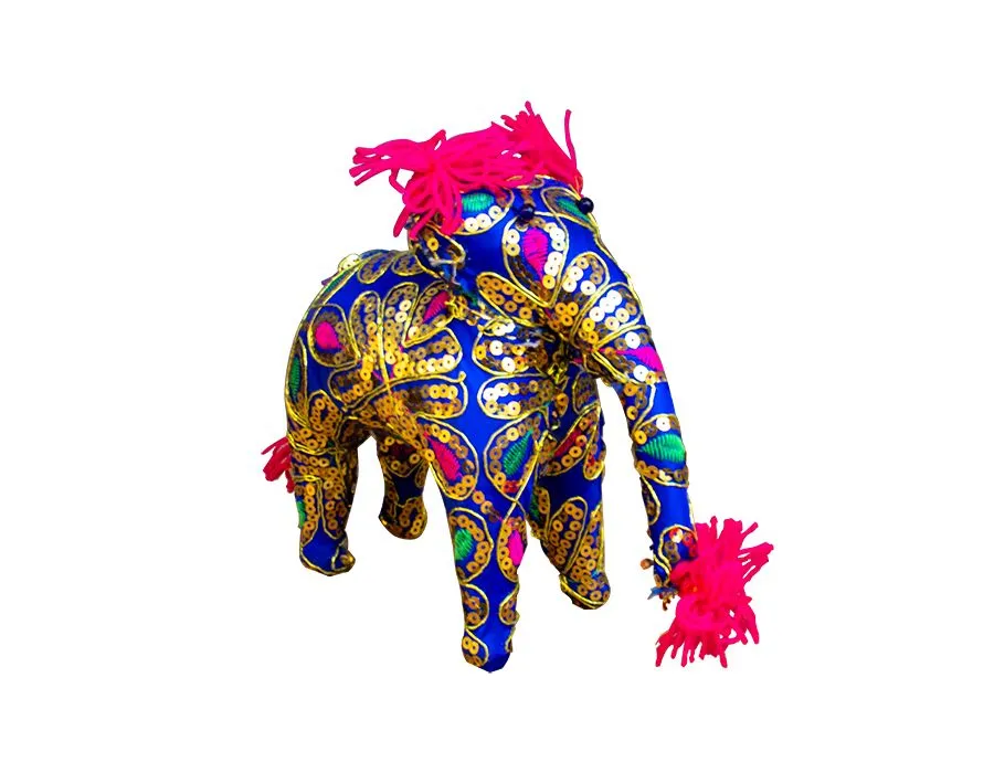 Colourful Hand Stitched Shiny Embellished Toy Elephant- Set of 2 - Dark Blue