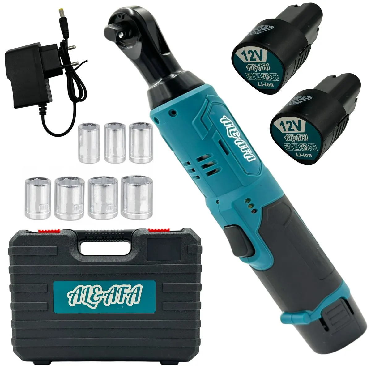 Al&Afa Cordless Power Ratchet Wrench Set With 2 Battery Packs & 7 Sockets