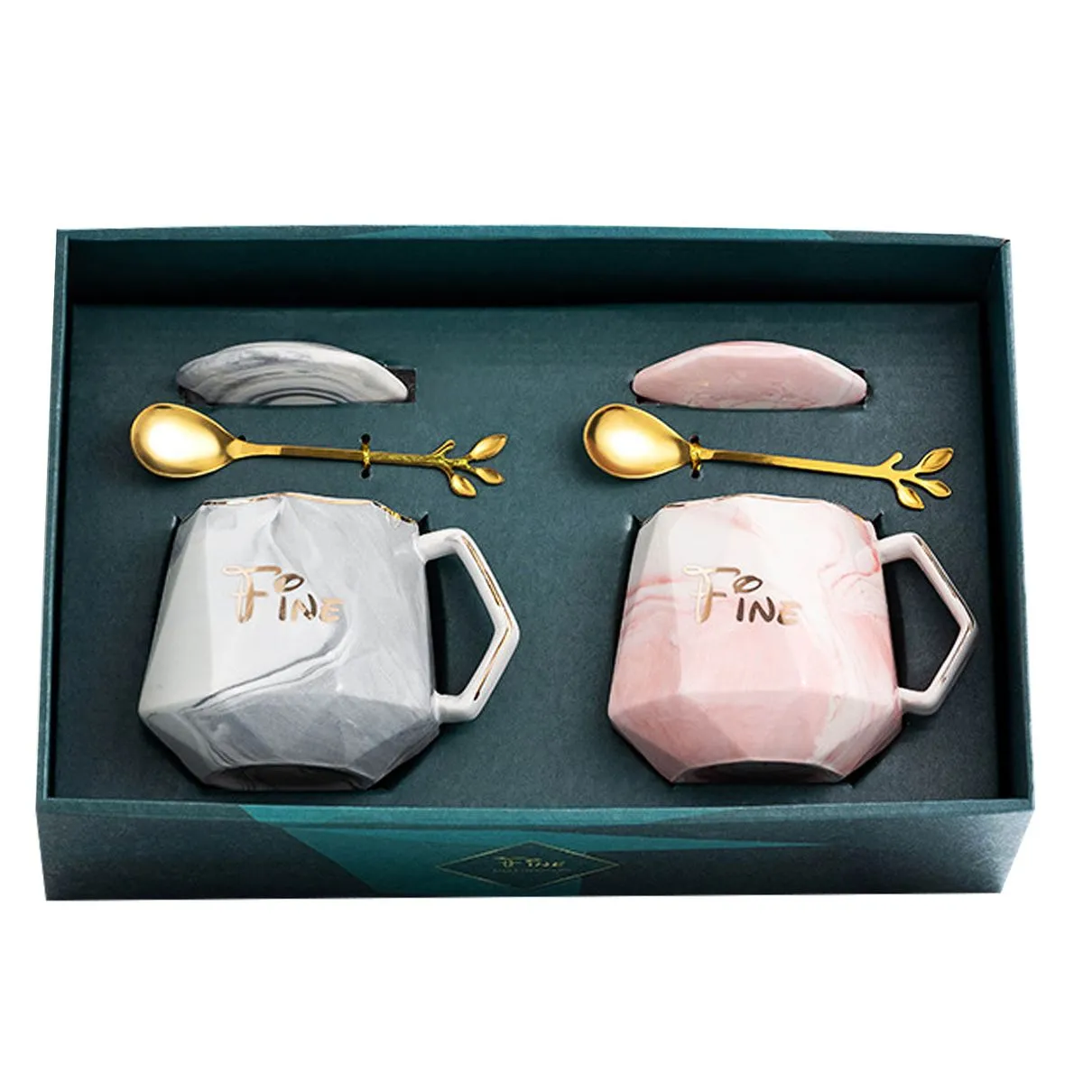 Ceramic Coffee Mugs Cups, Wedding Gifts Ceramic Marble- Set of 2