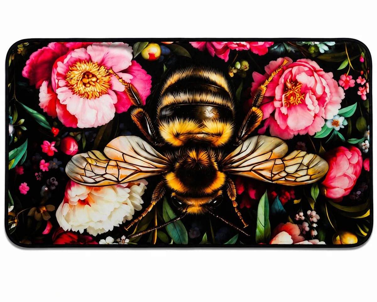 Luxury Printed Polyester Floor Mat - Nature Collection - Black, Pink