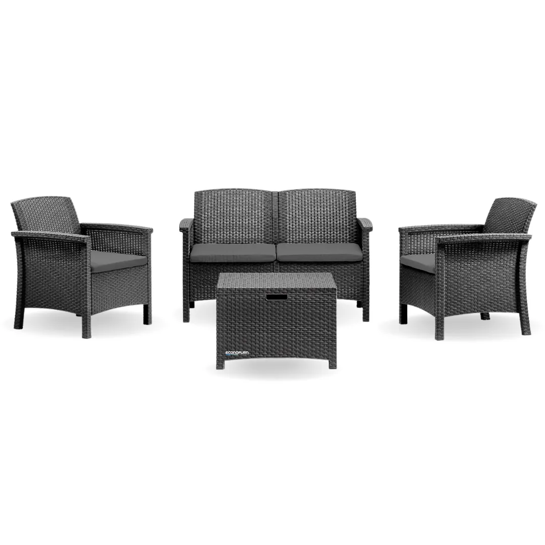 ECONOFURN Bica Venezia 4 Piece Rattan Patio Set - Graphite