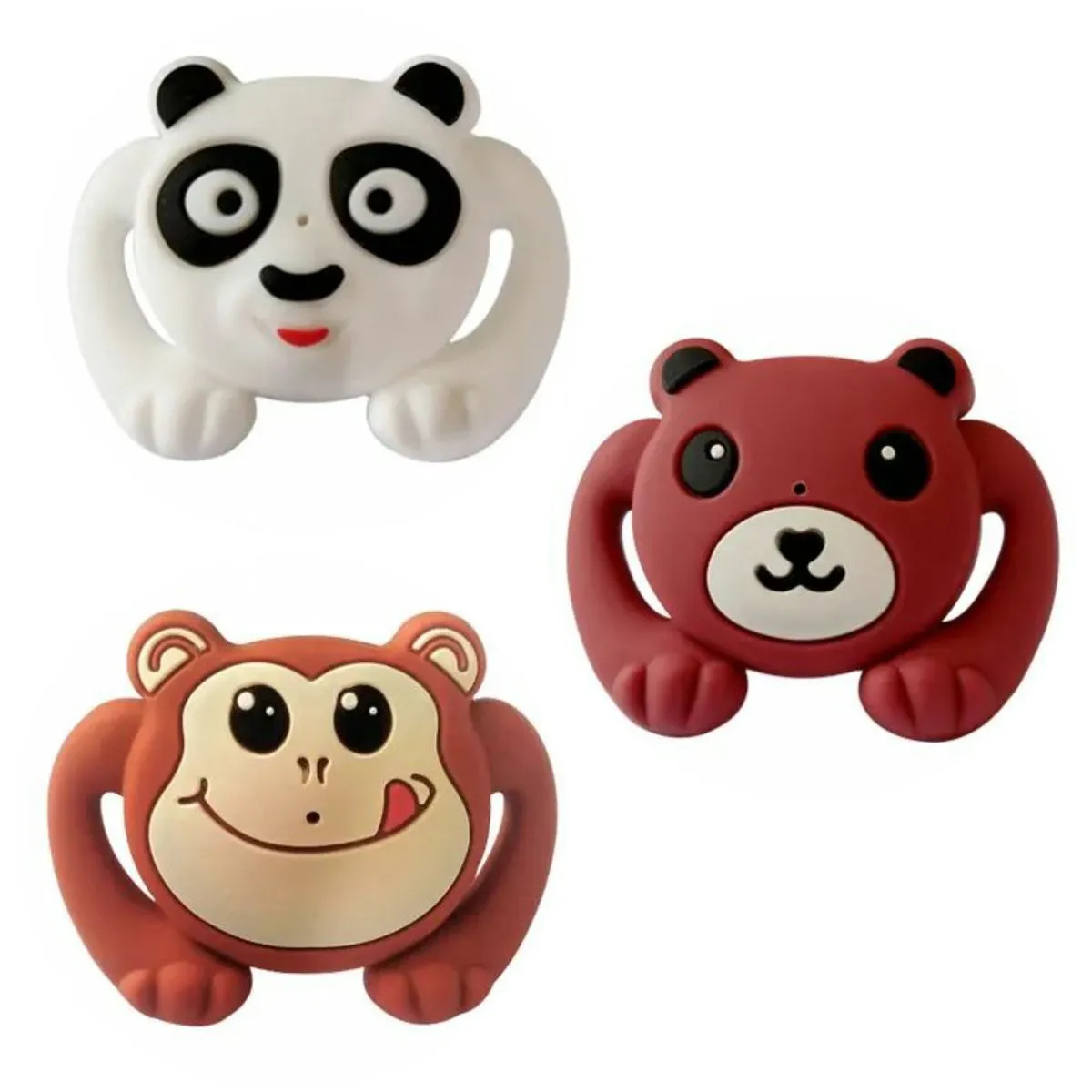 Set of 3 Silicone Baby Dummy Pacifiers - Teddy Bear & Monkey Design