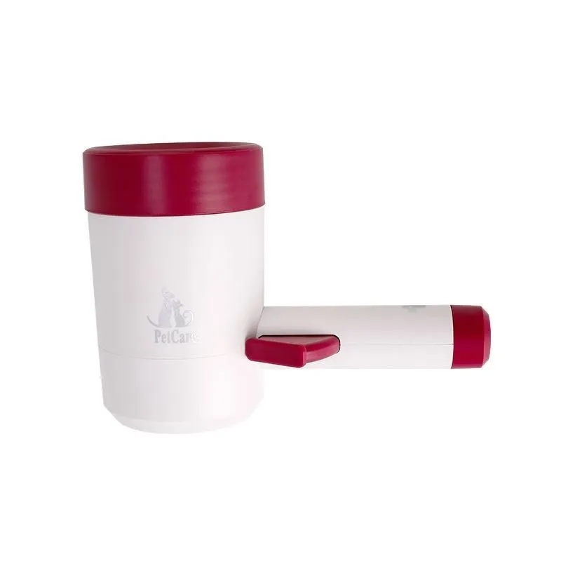 Automatic Pet Paw Cleaner for Dogs and Cats, Press Mechanism, White and Red
